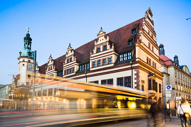 Leipzig, Old Town Hall Old town hall in Leipzig, Germany illuminated at night hanover stock pictures, royalty-free photos & images